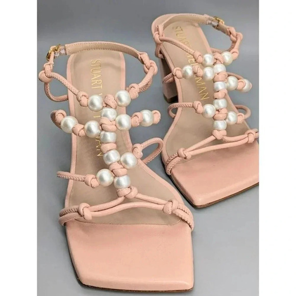 NIB Stuart Weitzman Women's Pearl Knot Block-Heel Sandals Size 6.5 B (MSRP $495) - Picture 3 of 8